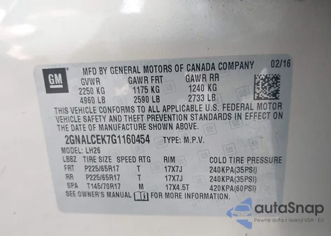 2016 Chevrolet Equinox Lt z USA, uszkodzony, nr VIN 2GNALCEK7G1160454